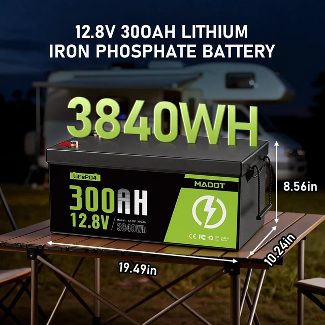 Alt view image 7 of 7 - MADOT 12V 300Ah LiFePO4 Battery, 3840Wh Lithium Battery Built-in BMS 15000 Deep Cycles, Low Temp Protection Lithium Iron Phosphate Battery for Home Energy, Solar, RV, Trolling Motor, Boat, Marine, Off