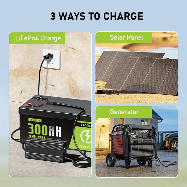 Alt view image 3 of 7 - MADOT 12V 300Ah LiFePO4 Battery, 3840Wh Lithium Battery Built-in BMS 15000 Deep Cycles, Low Temp Protection Lithium Iron Phosphate Battery for Home Energy, Solar, RV, Trolling Motor, Boat, Marine, Off