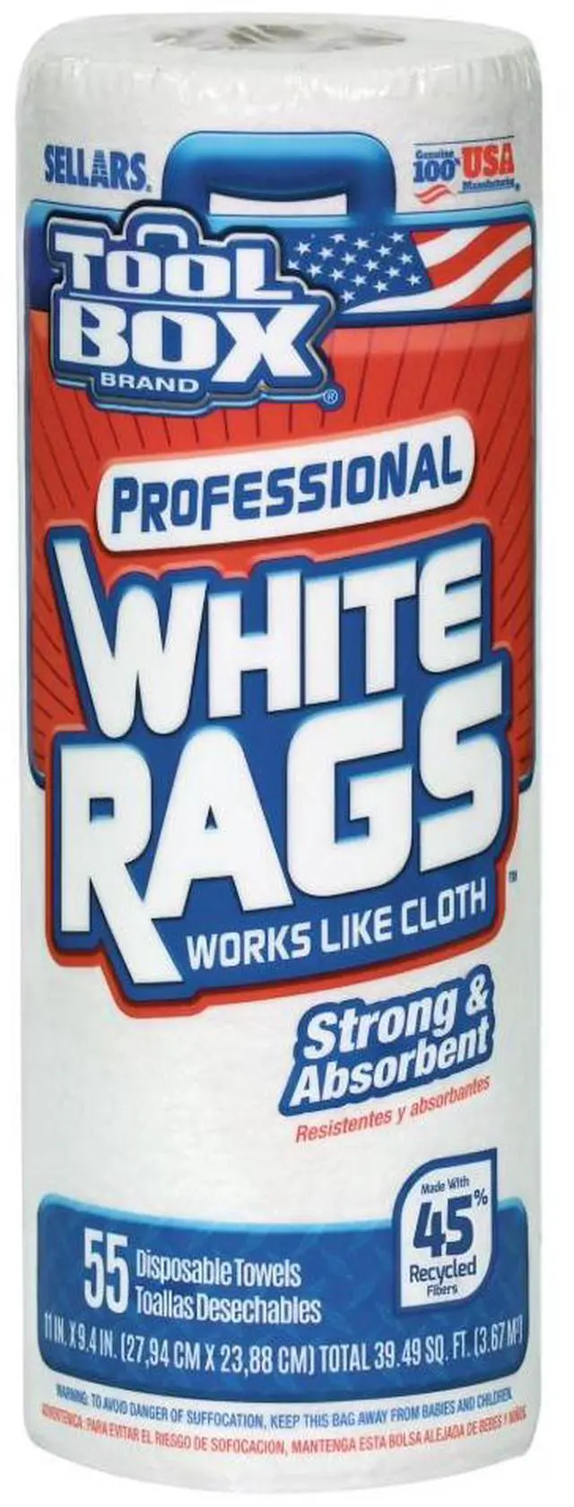 Main image of ToolBox® Professional White Rags: Multi-Surface Cleaning Disposable Towel, 1 Roll (55 Sheets/Roll)
