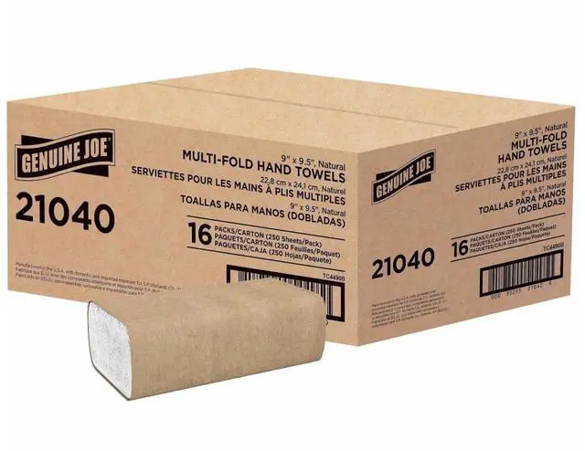 Main image of Genuine Joe Multi-Fold Natural Paper Towels - 16 Pack, 250 Sheets Each