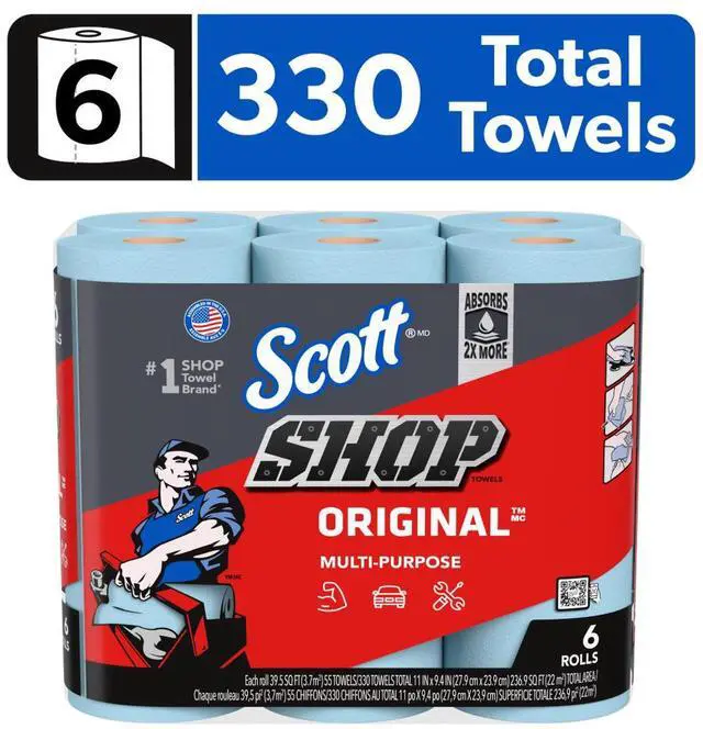 Main image of Scott Shop Towels, 6 Rolls, 55 Sheets Per Roll