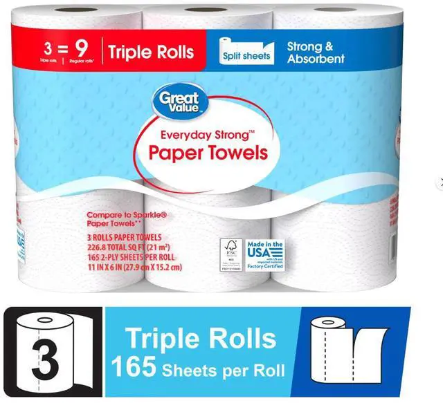 Main image of Great Value Everyday Strong Paper Towels, 3 Triple Rolls