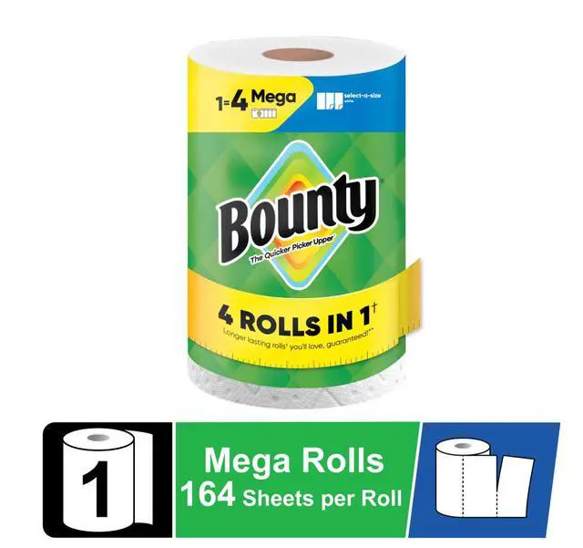 Main image of Bounty Paper Towels Select-A-Size White, 1 Mega Roll, 164 Sheets per Roll