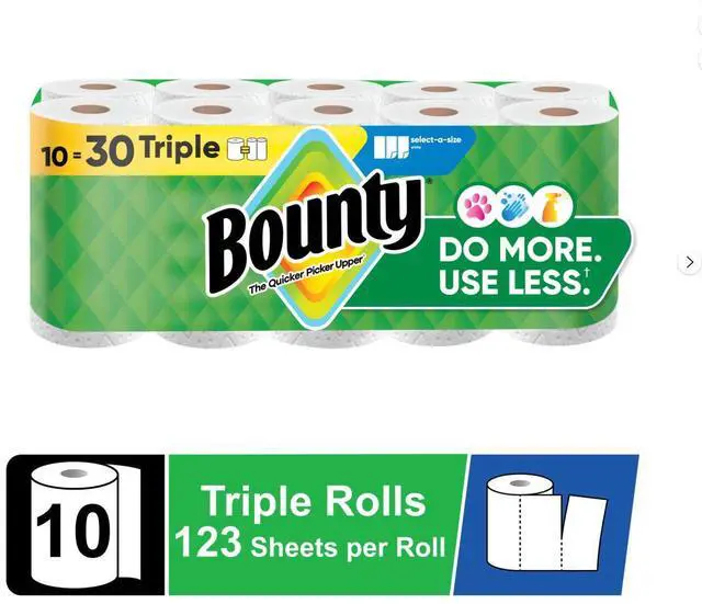 Main image of Bounty Paper Towels Select-A-Size White, 10 Triple Rolls, 123 Sheets Per Roll