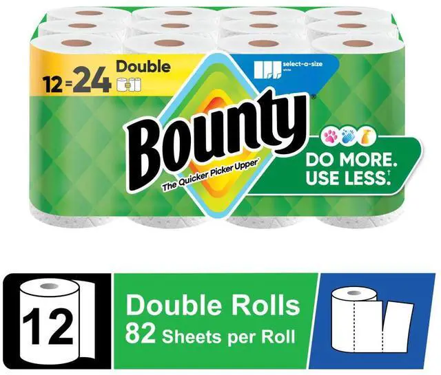 Main image of Bounty Paper Towels Select-A-Size White, 12 Double Rolls, 82 Sheets per Roll