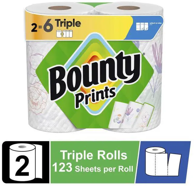 Main image of Bounty Paper Towels Select-A-Size Print, 2 Triple Rolls, 123 Sheets per Roll