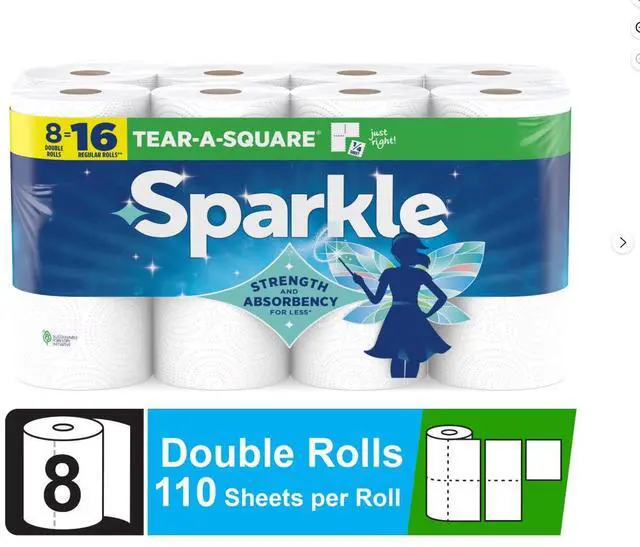 Main image of Sparkle Tear-A-Square Paper Towels, 8 Double Rolls, 110 Sheets per Roll