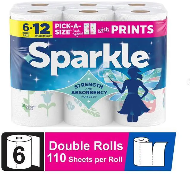 Main image of Sparkle Pick-A-Size Paper Towels, Multi-Color, 6 Double Rolls, 110 Sheets per Roll