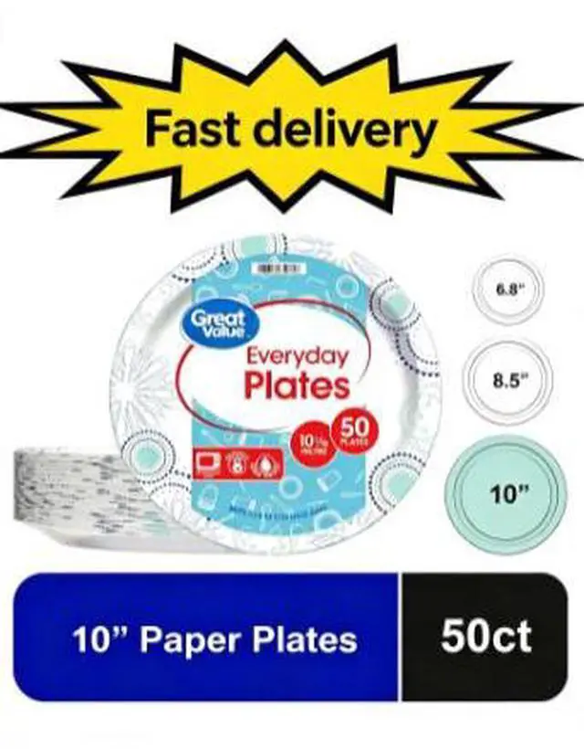 Main image of Great Value 10 Inch Disposable Paper Plates, 50 Count, Multicolor Design