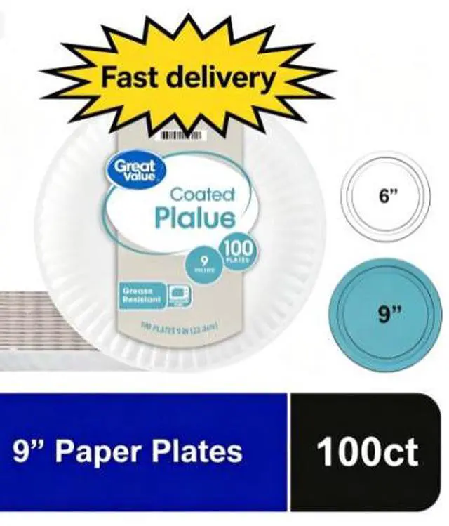 Main image of Great Value Coated Disposable Paper Plates, 9 in, 100 Count
