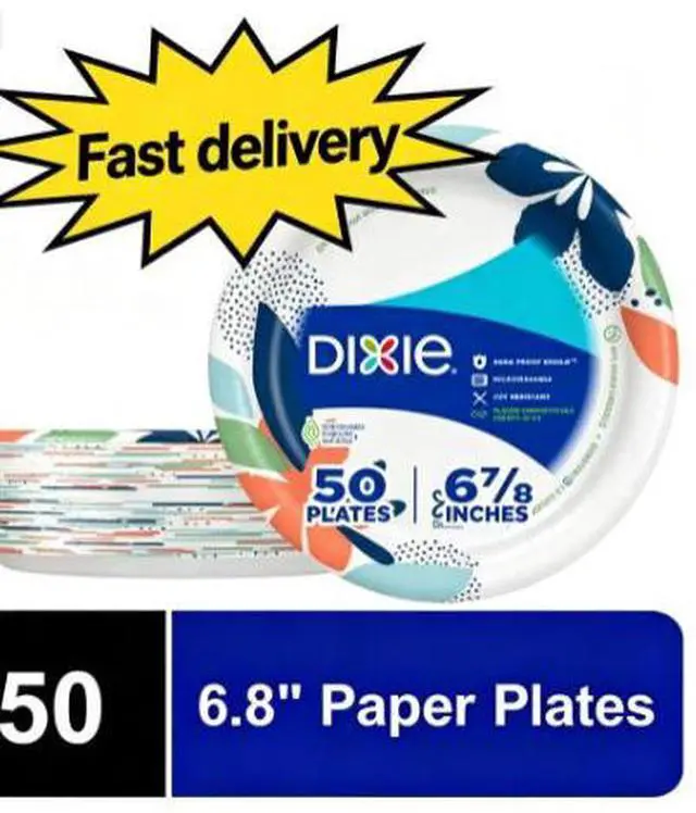Main image of (2 pack) Dixie Disposable Paper Plates, 6.8", Multi-Color, 50 Count