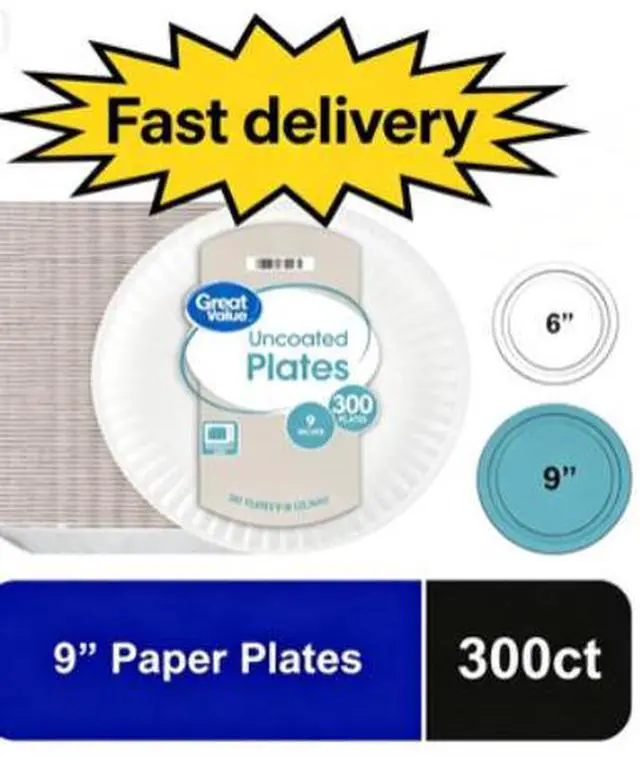Main image of Great Value Uncoated Paper Plates, 9 in, 300 Count