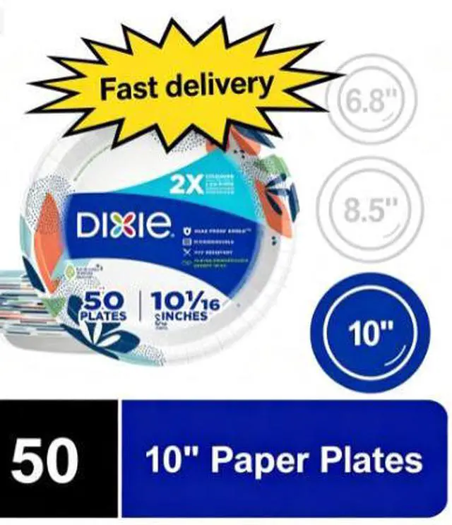 Main image of Dixie Disposable Plates, 10", Multi-Color, 50 Count