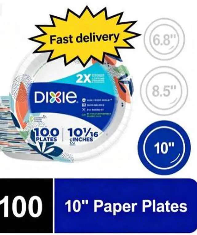 Main image of Dixie Disposable Paper Plates, 10", Multi-Color, 100 Count