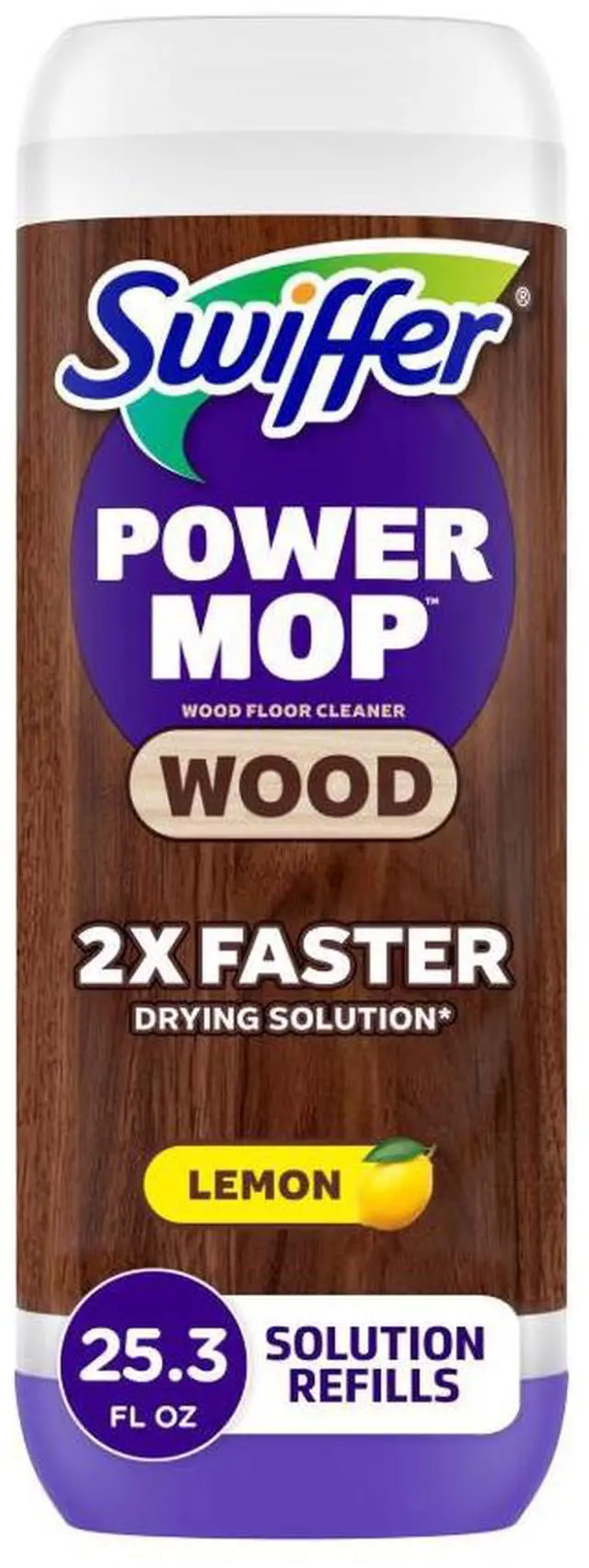 Main image of Swiffer Power Mop Wood Refill Solution, QuickDry Hardwood Floor Cleaner, Lemon Scent, 25.3 fl oz