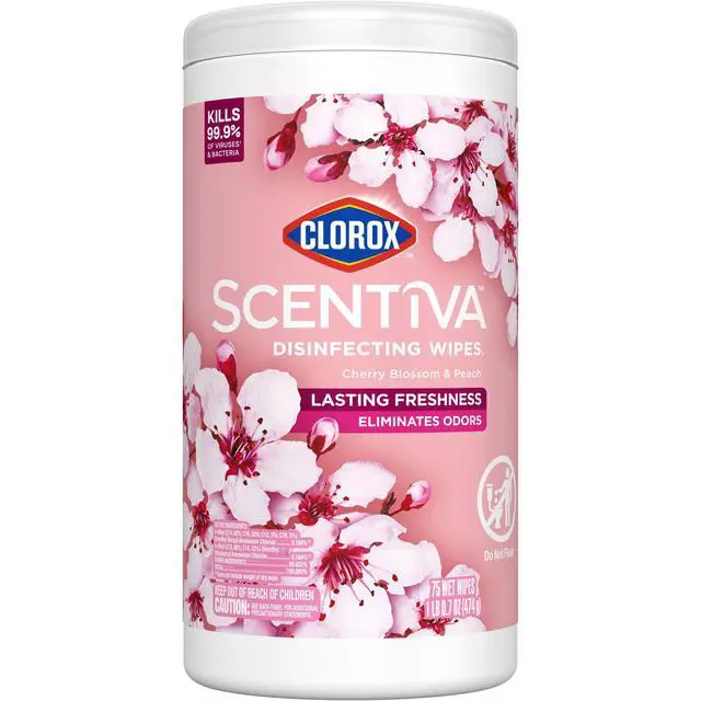 Alt view image 6 of 7 - Clorox Scentiva Disinfecting Wipes, Cherry Blossom and Peach, 75 Count