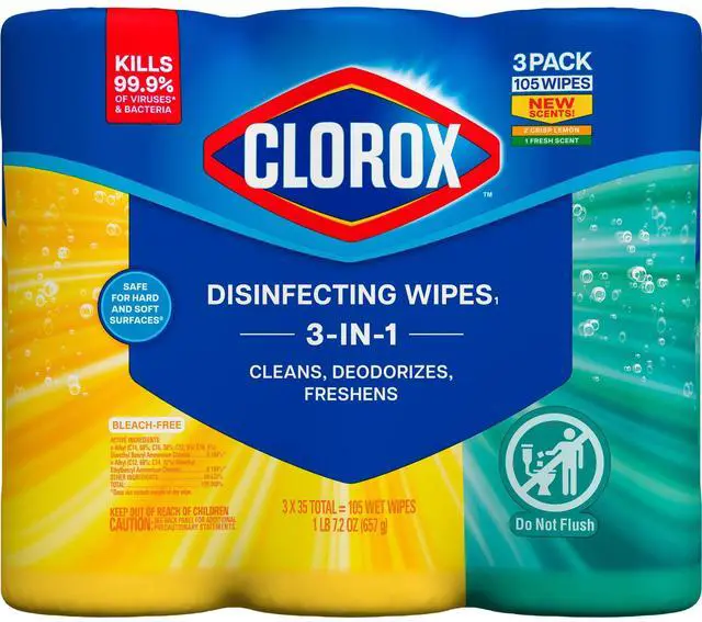 Main image of Clorox Disinfecting Cleaning Wipes Variety Pack, Bleach Free, Fresh Scent and Crisp Lemon, 35 Count Each, Pack of 3