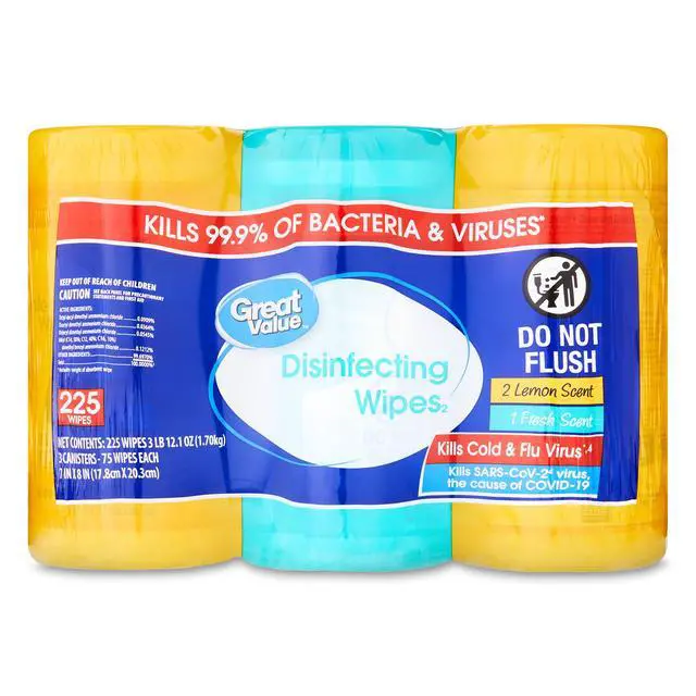 Alt view image 4 of 7 - Great Value Disinfecting Wipes, Lemon and Fresh Scent, 225 Count, 3 Pack