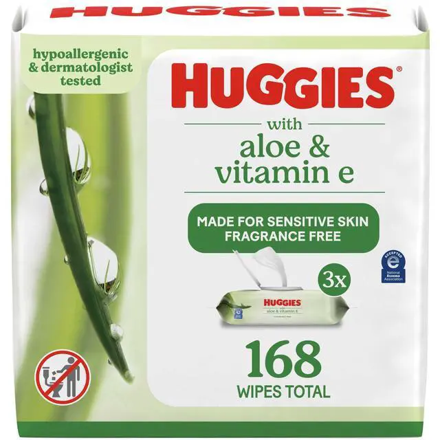 Alt view image 2 of 6 - Huggies Wipes with Aloe & Vitamin E, Unscented, 3 Flip-Top Packs, 168 Total Count