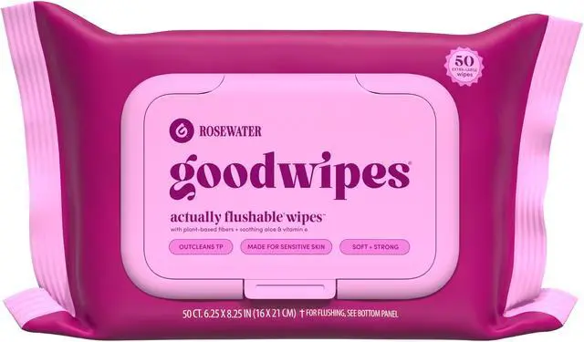 Main image of goodwipes Flushable Butt Wipes, Rosewater Scented, 2 Pack, 100 Total XL Wipes