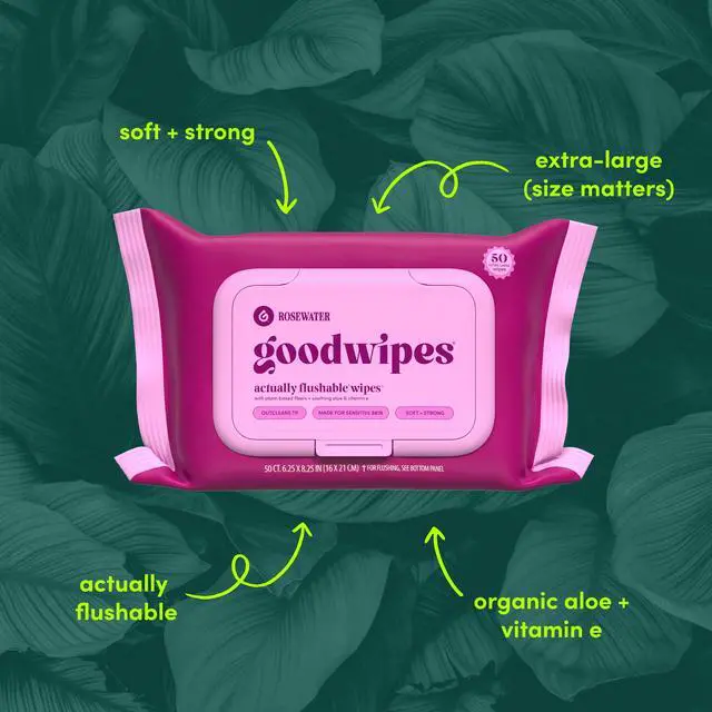Alt view image 5 of 7 - goodwipes Flushable Butt Wipes, Rosewater Scented, 2 Pack, 100 Total XL Wipes