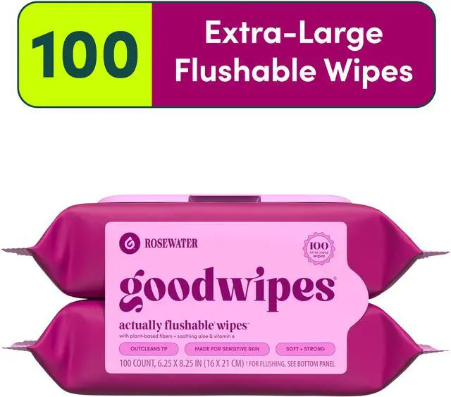 Alt view image 3 of 7 - goodwipes Flushable Butt Wipes, Rosewater Scented, 2 Pack, 100 Total XL Wipes