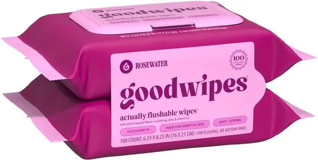 Alt view image 6 of 7 - goodwipes Flushable Butt Wipes, Rosewater Scented, 2 Pack, 100 Total XL Wipes