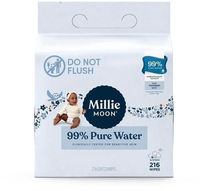 Main image of Millie Moon 99% Pure Water Baby Wipes, 216 Count (Select for More Options)