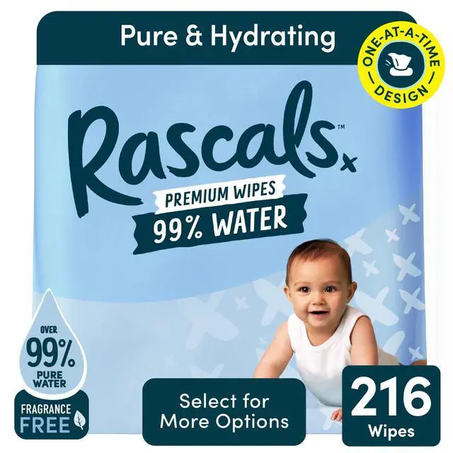 Alt view image 5 of 7 - Rascals 99% Water Premium Fragrance Free Baby Wipes, 216 Count