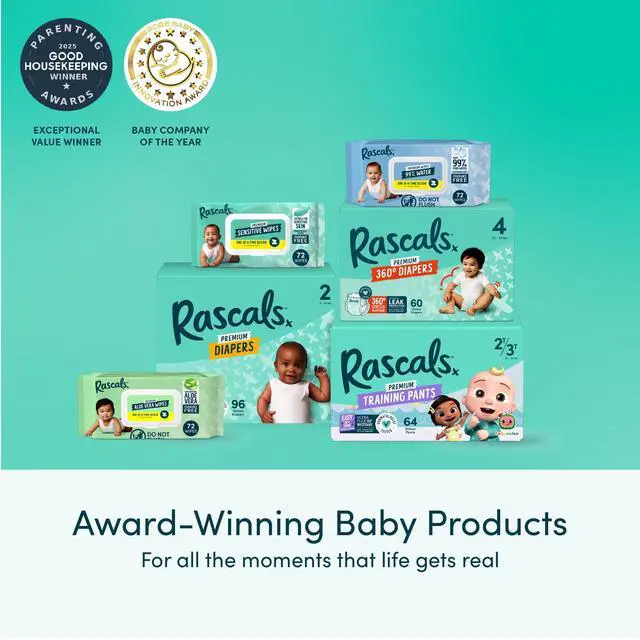 Alt view image 6 of 7 - Rascals 99% Water Premium Fragrance Free Baby Wipes, 216 Count