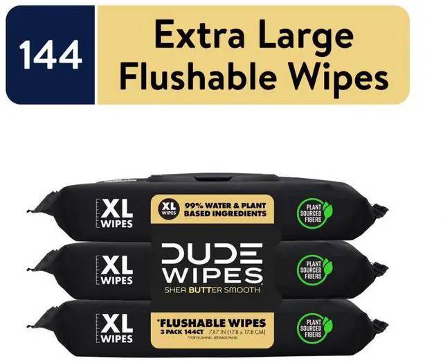 Main image of DUDE Wipes Flushable Wipes, XL Wet Wipes for At Home Use, Shea BUTTer Smooth, 144 Count