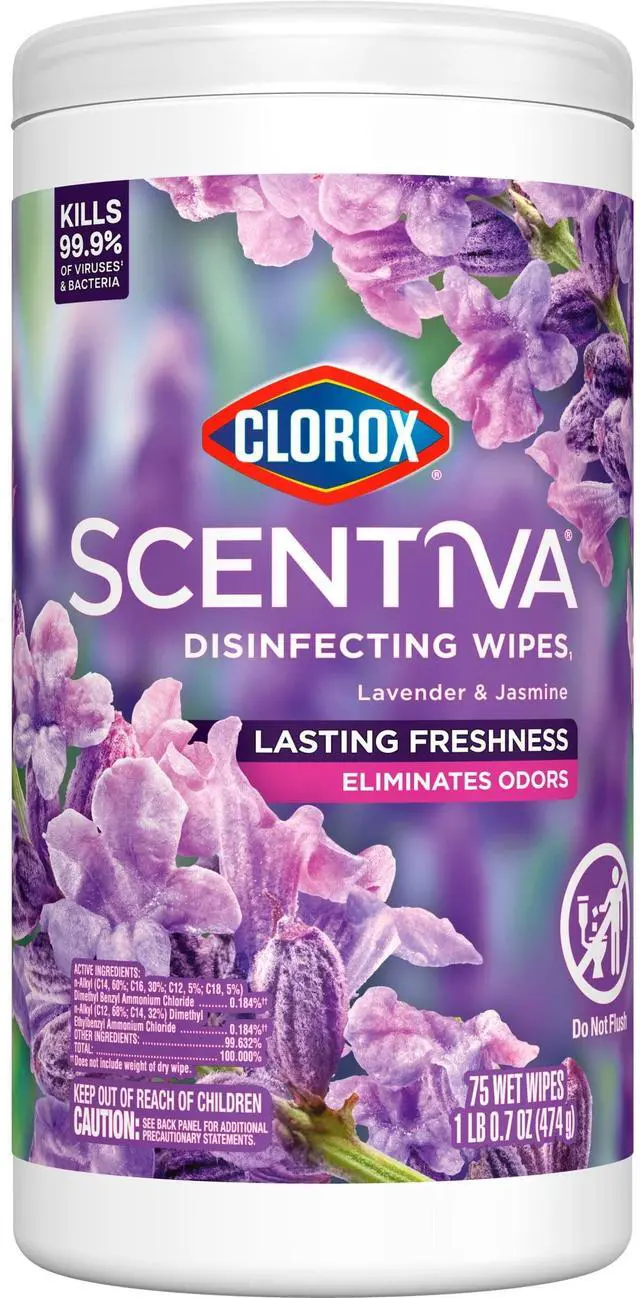Main image of Clorox Scentiva Disinfecting Wipes, Lavender and Jasmine, 75 Count