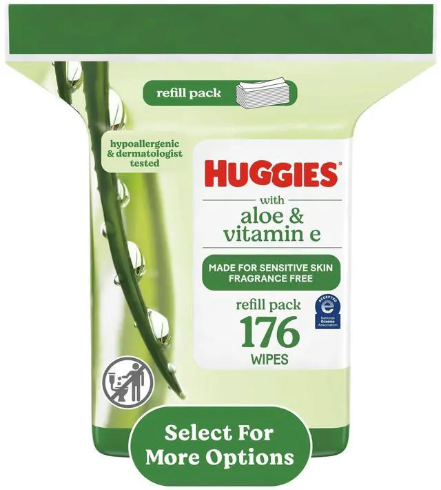 Alt view image 6 of 7 - Huggies Wipes with Aloe & Vitamin E, Unscented, 1 Refill Pack, 176 Total Count