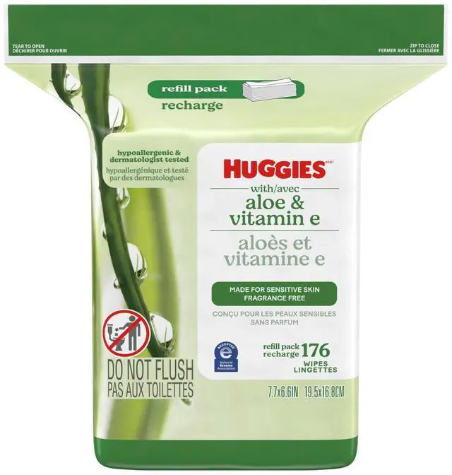 Alt view image 3 of 7 - Huggies Wipes with Aloe & Vitamin E, Unscented, 1 Refill Pack, 176 Total Count