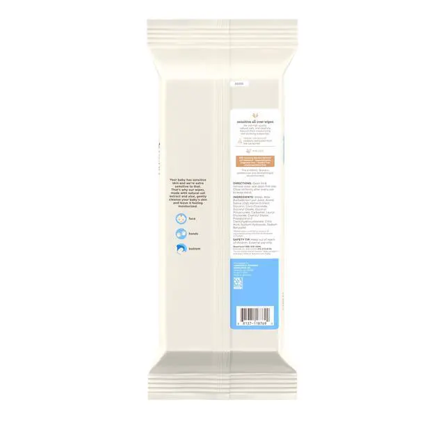 Alt view image 2 of 6 - (2 pack) Aveeno Baby All Over Baby Wipes For Sensitive Skin with Oat and Aloe, Alcohol Free & Unscented, 64 Ct