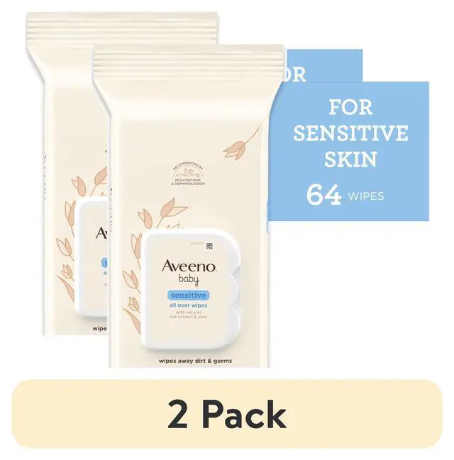 Alt view image 4 of 6 - (2 pack) Aveeno Baby All Over Baby Wipes For Sensitive Skin with Oat and Aloe, Alcohol Free & Unscented, 64 Ct