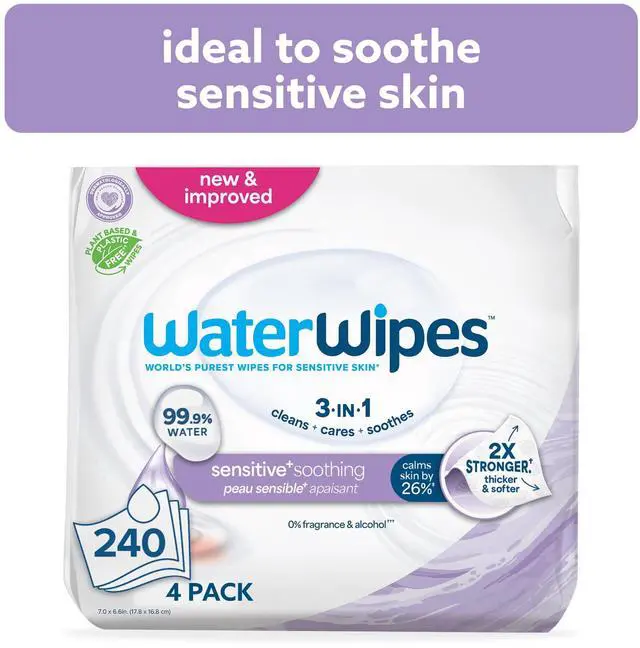 Main image of WaterWipes Sensitive Soothing, 99% Water with Botanical Extract, Unscented Baby Wipes, 240 Wipes
