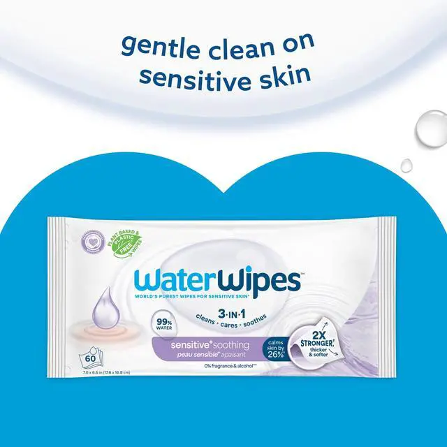 Alt view image 6 of 7 - WaterWipes Sensitive Soothing, 99% Water with Botanical Extract, Unscented Baby Wipes, 240 Wipes