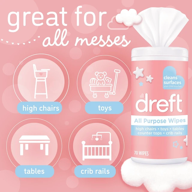 Main image of Dreft All Purpose Baby Cleaning Wipes, 70 Count, Safe on Baby Essentials, Surface Clean