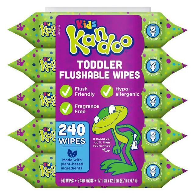 Alt view image 2 of 7 - Kandoo Kids Sensitive Flushable Cleansing Wet Wipes, Potty Training Aid, Fragrance Free, 240 Wipes