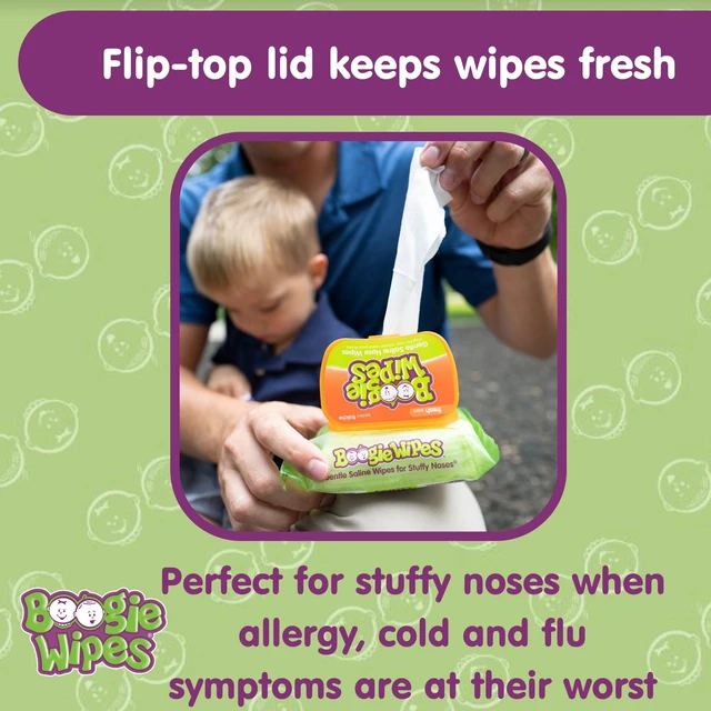 Alt view image 6 of 6 - Boogie Wipes Saline Nose Wipes, Hypoallergenic & Alcohol-Free, Fresh Scent, 45 Count