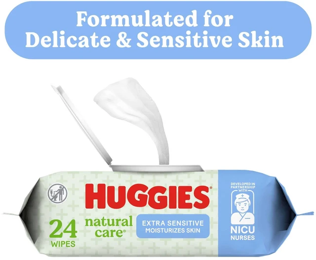 Main image of Huggies Natural Care Extra Sensitive Baby Wipes, Unscented, 1 Flip-Top Pack (24 Wipes Total)