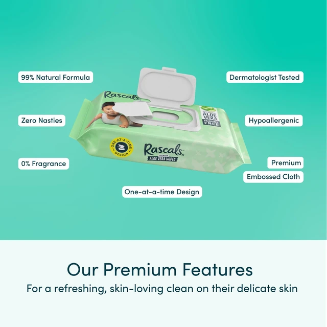 Alt view image 3 of 7 - Rascals Premium Aloe Vera Wipes, 216 Count