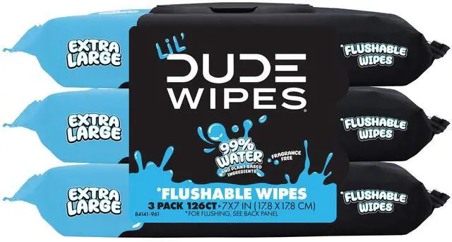 Alt view image 6 of 6 - LiL' DUDE Flushable Wipes, Extra Large Fragrance Free Wet Wipes, 126 Count, 3 Pack