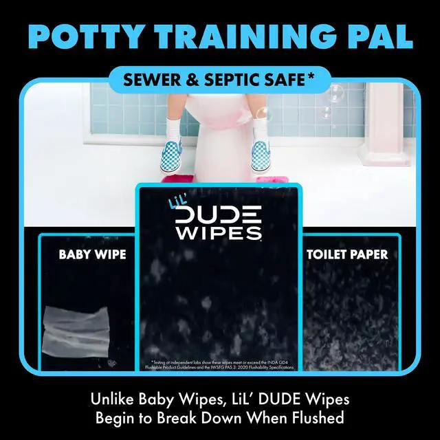 Alt view image 3 of 6 - LiL' DUDE Flushable Wipes, Extra Large Fragrance Free Wet Wipes, 126 Count, 3 Pack
