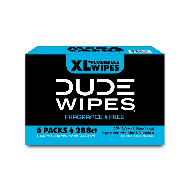 Alt view image 7 of 7 - DUDE Wipes Flushable Wipes, XL Wet Wipes for At Home Use, Unscented, 48 Count, 6 Pack