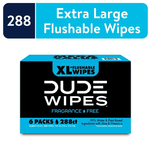 Alt view image 4 of 7 - DUDE Wipes Flushable Wipes, XL Wet Wipes for At Home Use, Unscented, 48 Count, 6 Pack