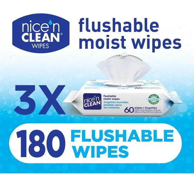 Alt view image 6 of 7 - Nice N Clean Plant-Based Flushable Wet Wipes, 3 Flip-Top Packs (180 Total Wipes)