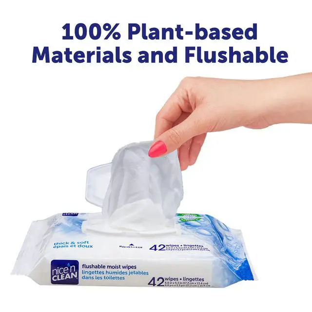 Alt view image 2 of 7 - Nice N Clean Plant-Based Flushable Wet Wipes, 3 Flip-Top Packs (180 Total Wipes)