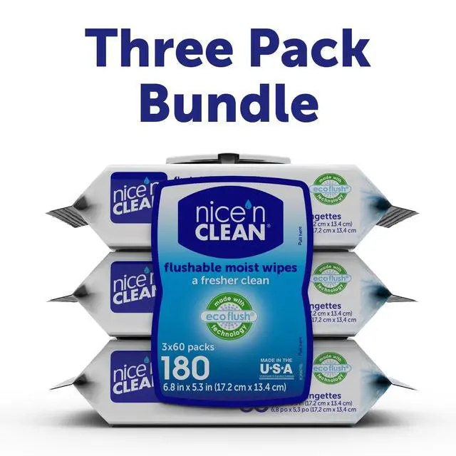 Alt view image 4 of 7 - Nice N Clean Plant-Based Flushable Wet Wipes, 3 Flip-Top Packs (180 Total Wipes)